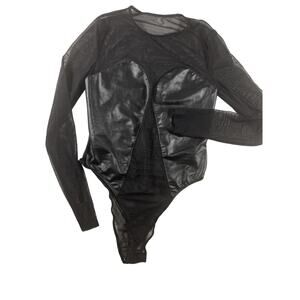 SHEIN SXY Women's Small Long Sleeve Snap Leotard - Black sexy top club